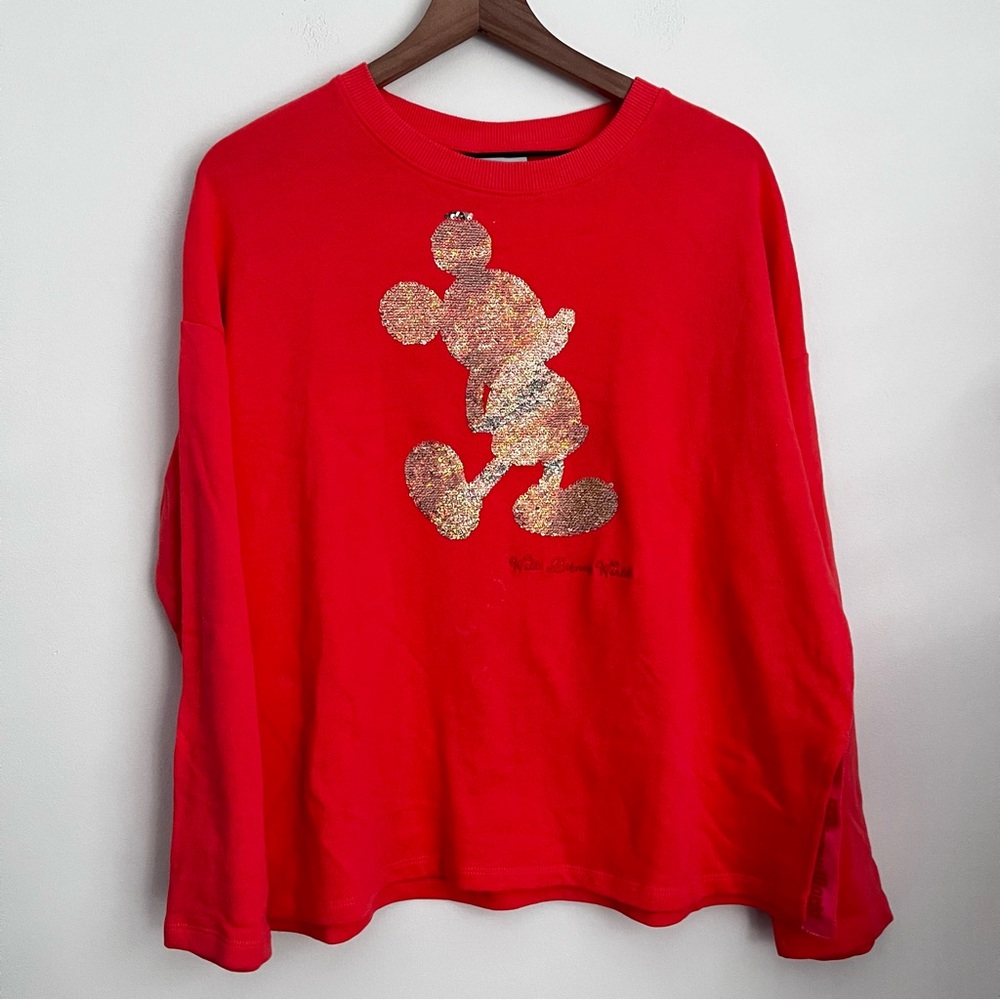 Disney Parks sequin Mickey Mouse sweatshirt Walt Disney World embroidery M